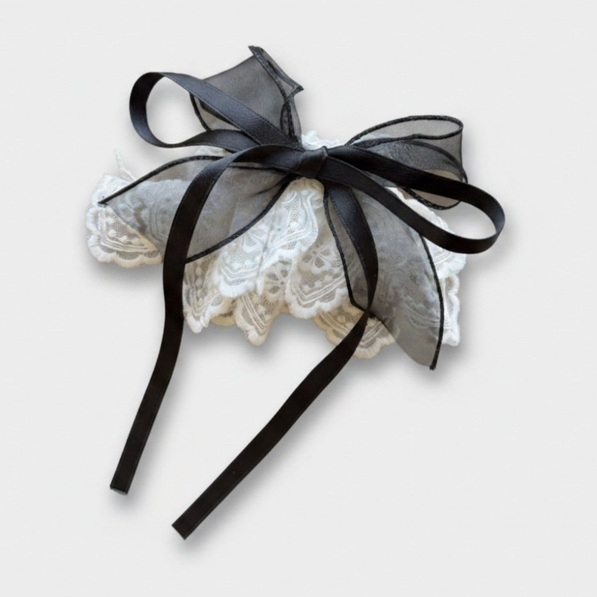 Lace Bow Hair Clip With Black Ribbon – hair accessories (view 1)
