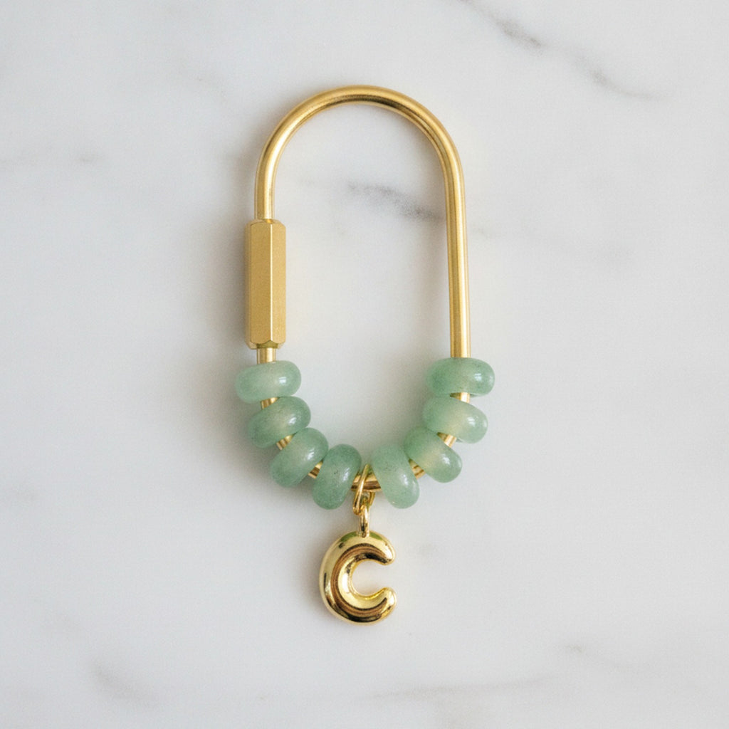Beaded Initial Bag Charm - Sage Bead