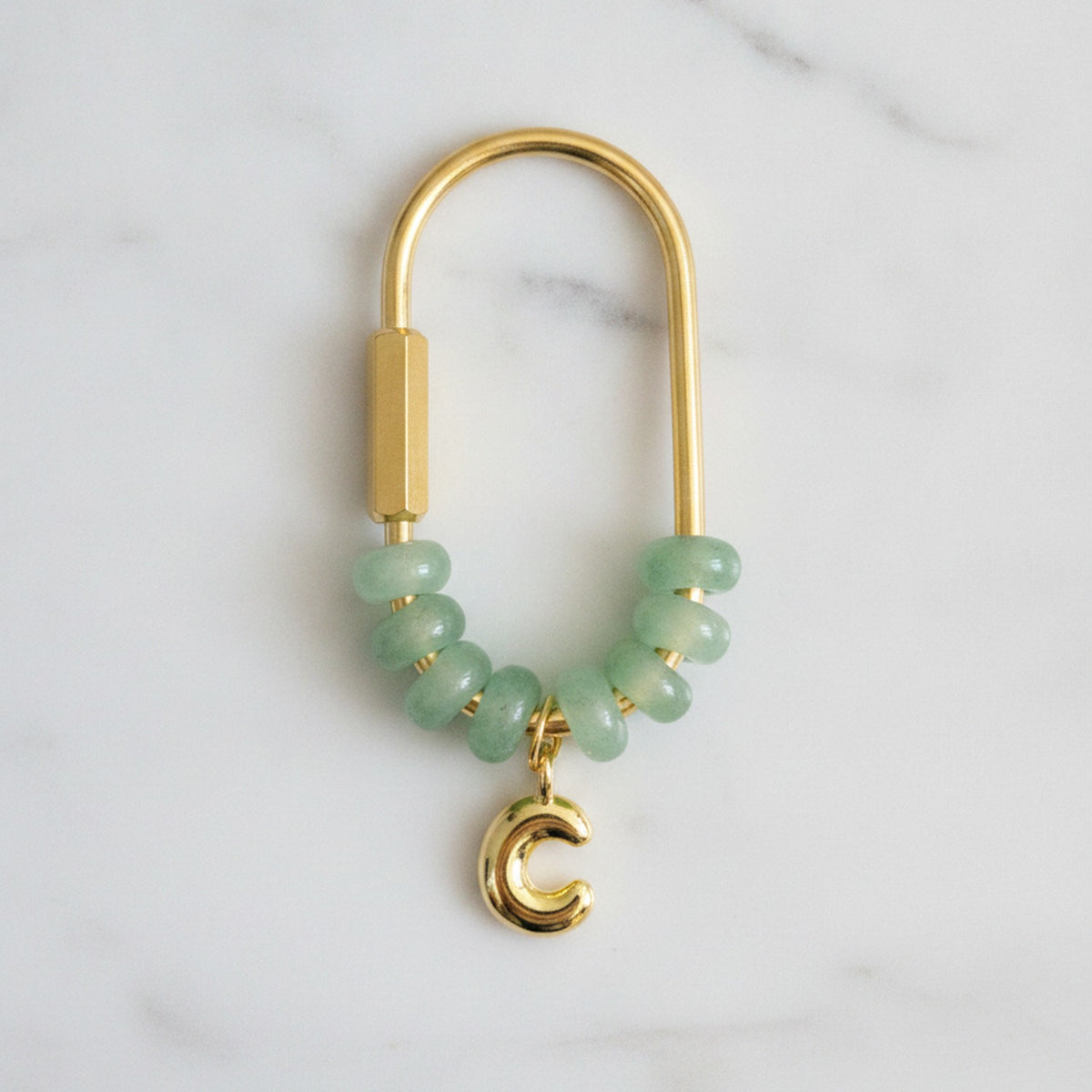 Beaded Initial Bag Charm - Sage Bead