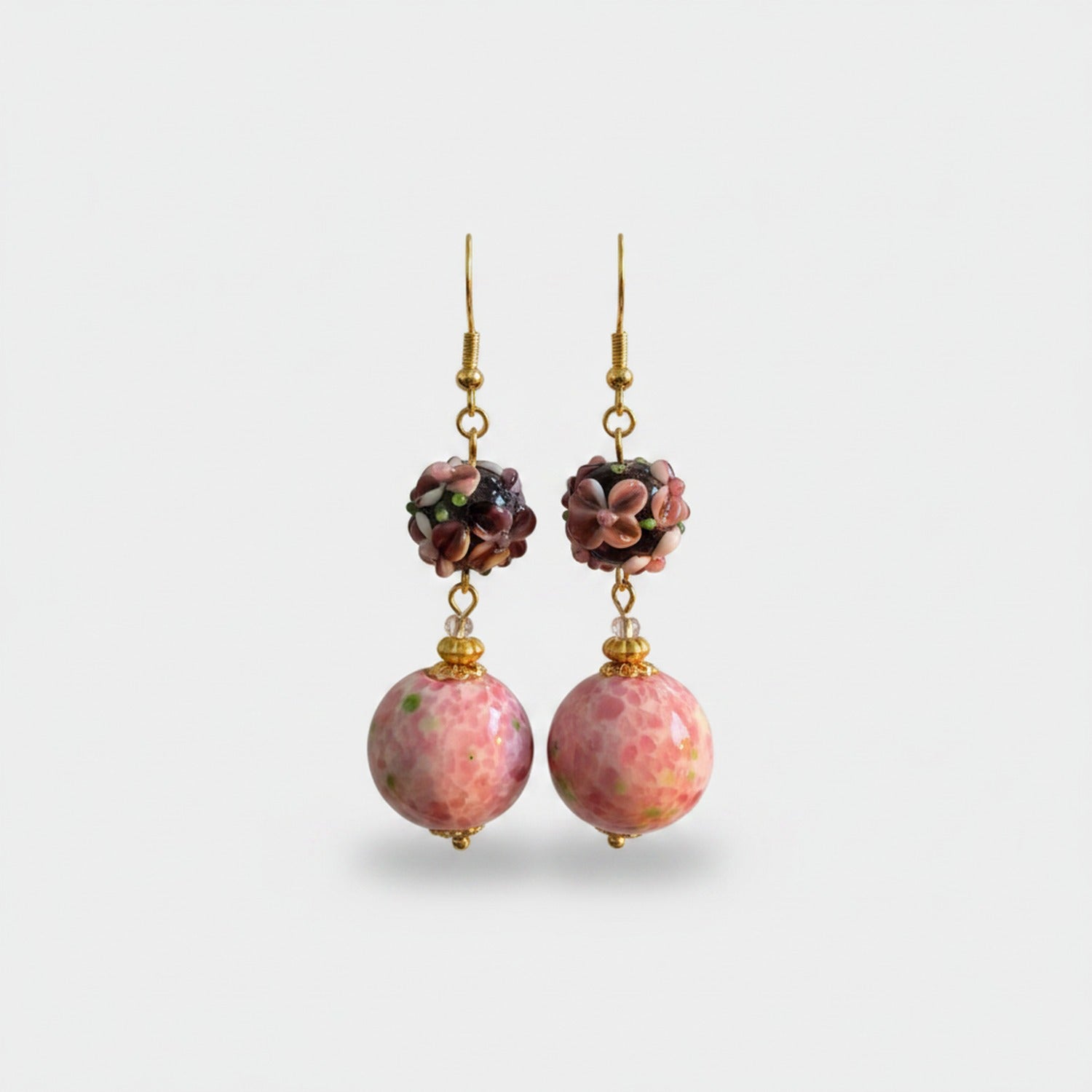Vintage Floral Ball Drop Earrings Blush Pink