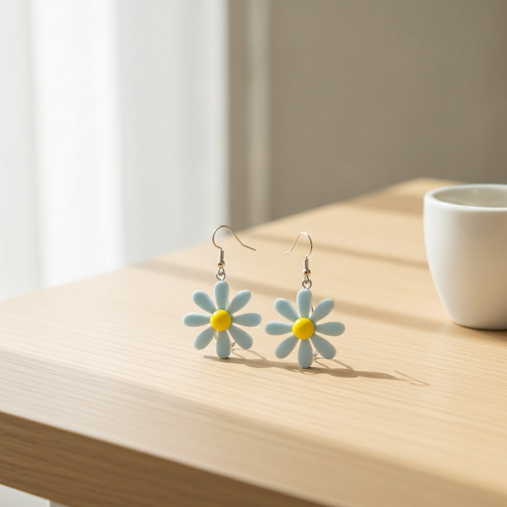 Daisy Dangle Earrings - Blue Daisy