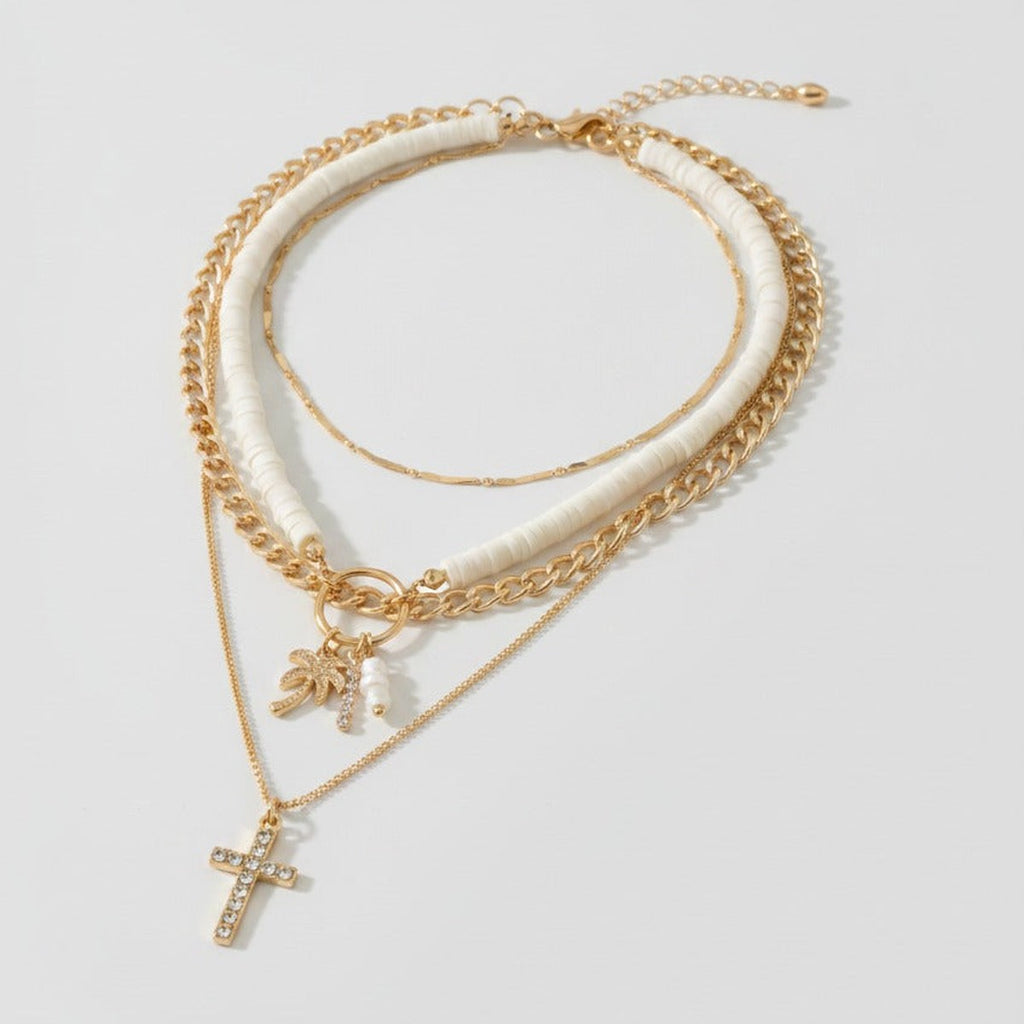 Beaded Ocean Charm Layered Necklace - Type 8