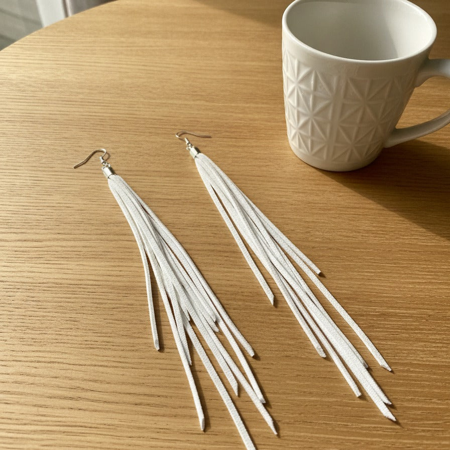 Fringe Tassel Dangle Earrings - White