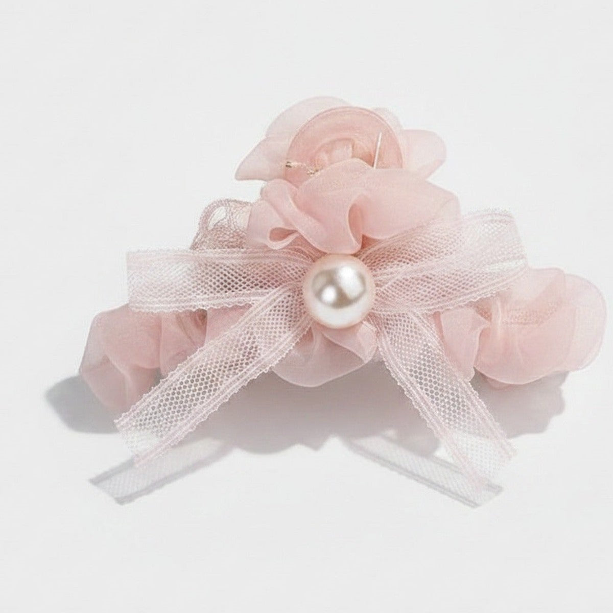 Pearl Beaded Bow Hair Claw Clip - Pink – hair accessories (view 1)