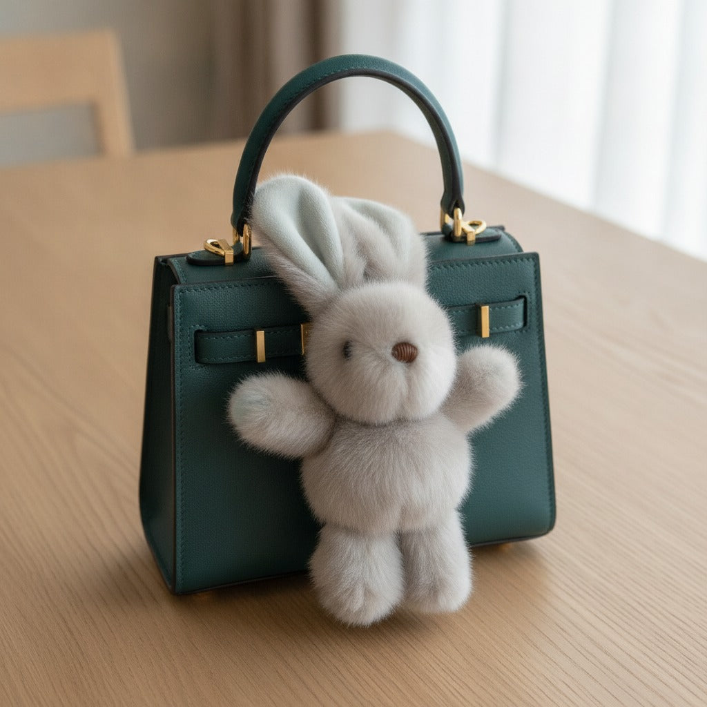 Fuzzy Bunny Keychain - Gray