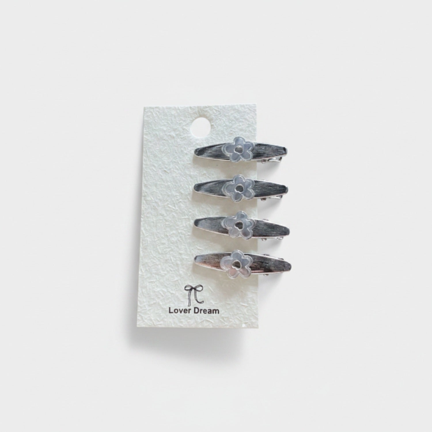 Gemstone Heart Claw Hair Clip Set Silver Flower