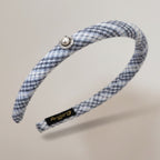 Blue Gingham Pearl Padded Headband – hair accessories (view 1)
