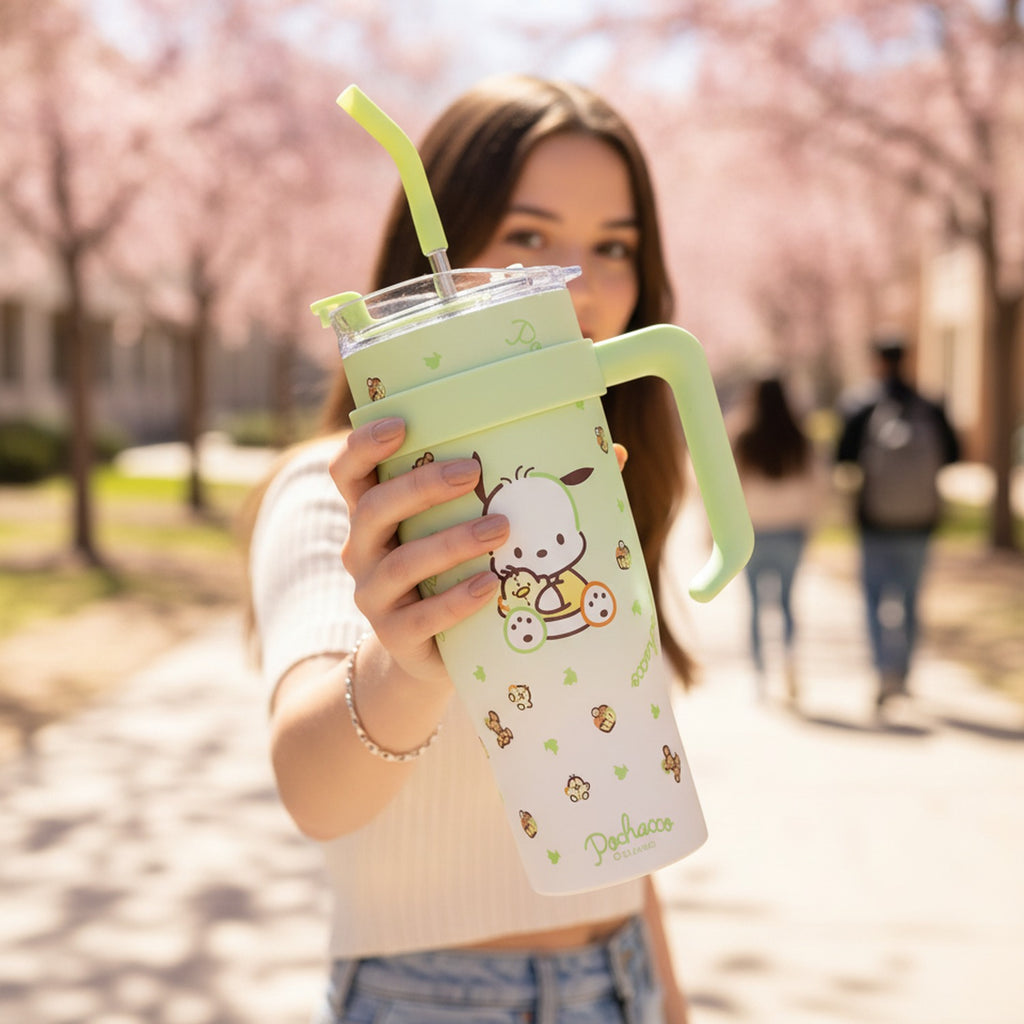 Cute Character Insulated Tumbler With Straw Green
