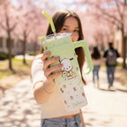 Cute Character Insulated Tumbler With Straw Green