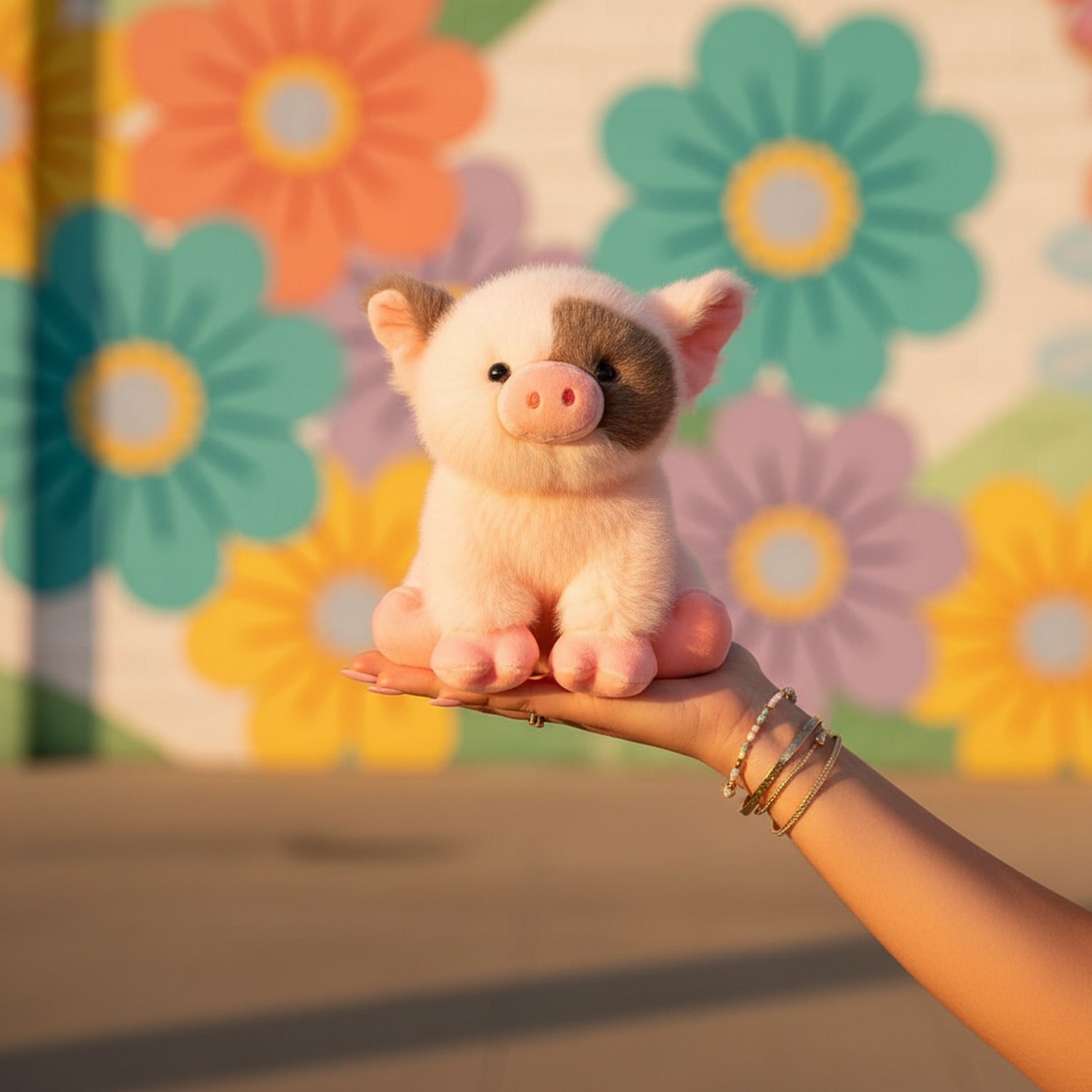 Adorable Pink Plush Pig Toy With Gray Face Patch