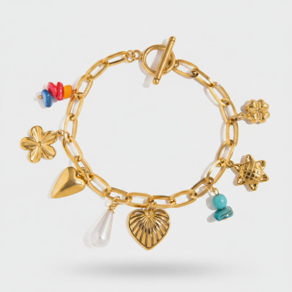 Chain Bracelet With Pearl Charm Charms - Gold Rainbow Charm – jewelry (view 1)