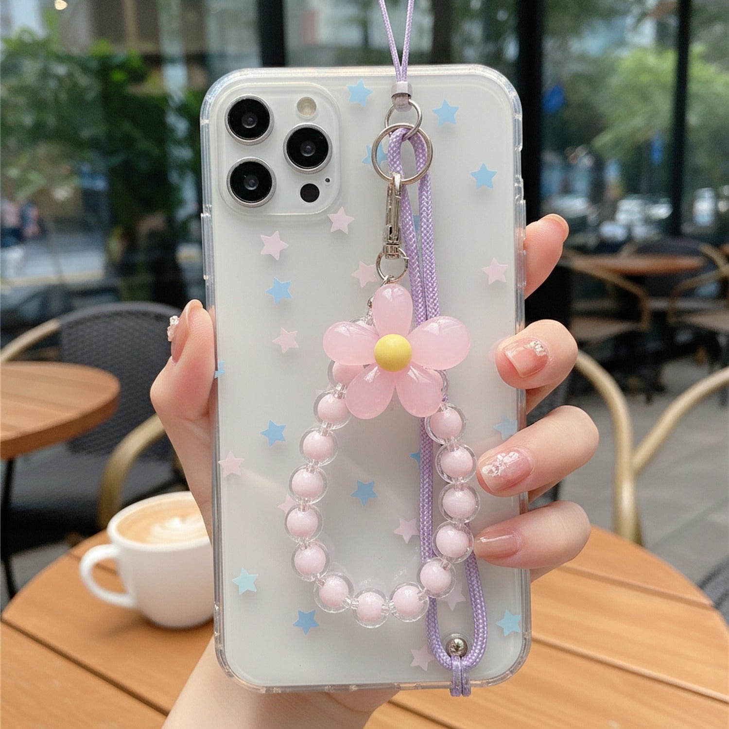 Pink Beaded Flower Acrylic Keyring Charm