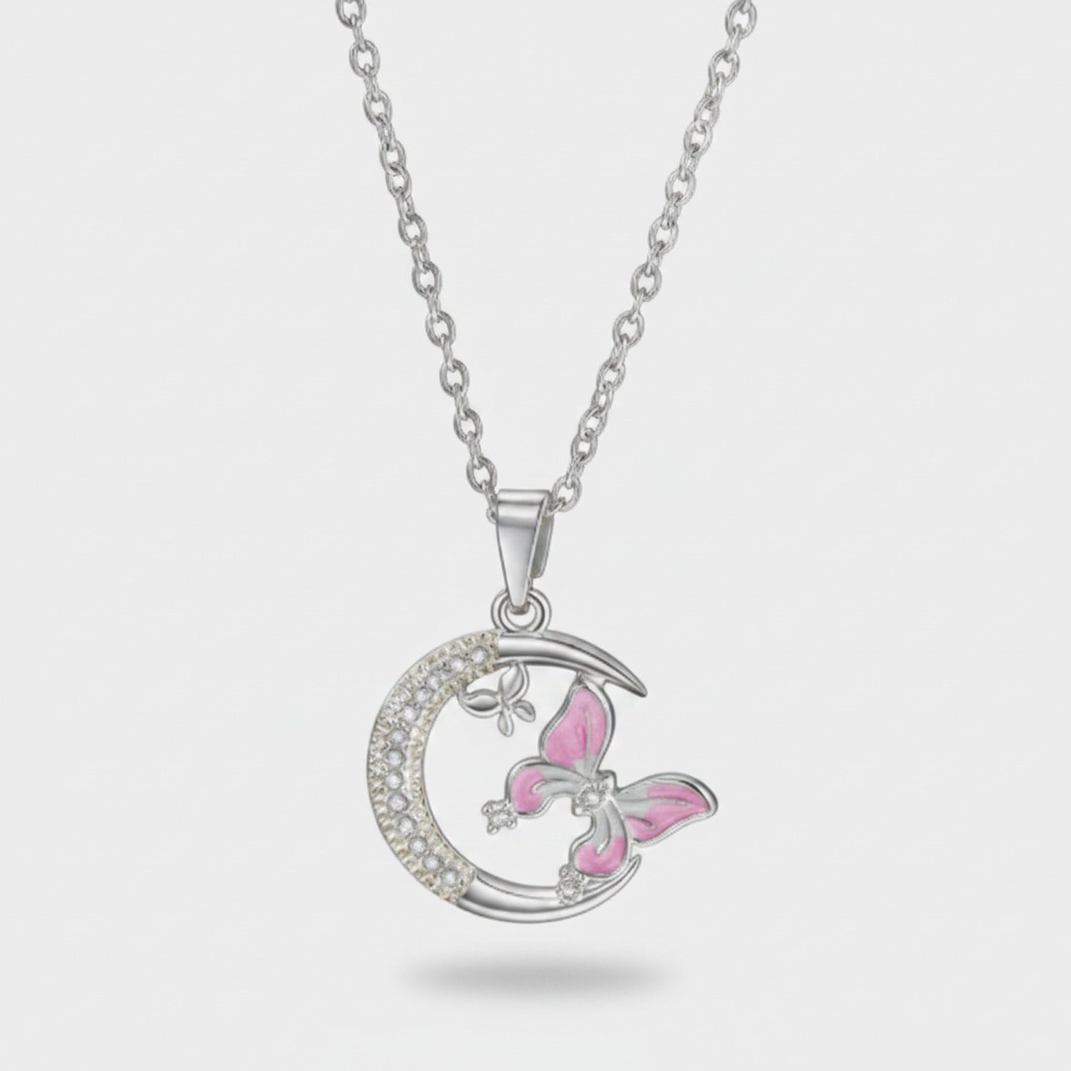 Moon Butterfly Rhinestone Gold Chain Necklace
