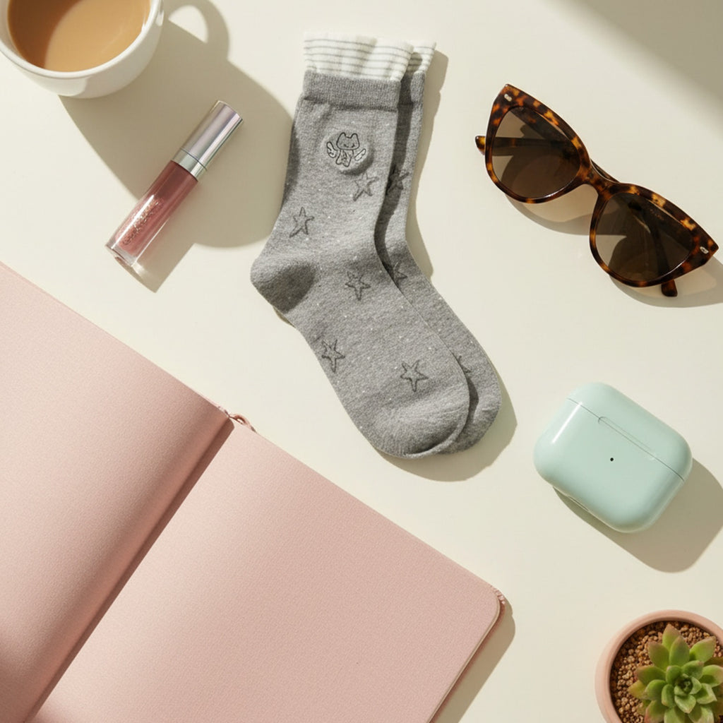 Gray Angel Star Crew Socks
