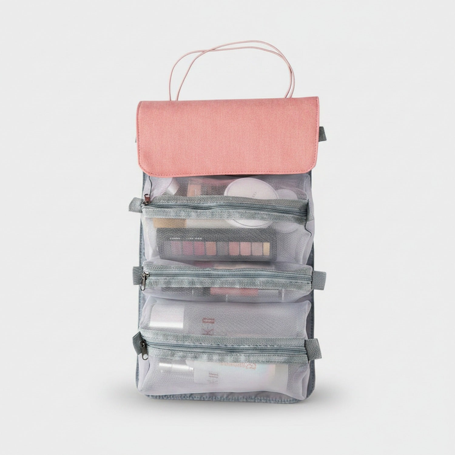 Hanging Cosmetic Organizer Bag Gray Compartments