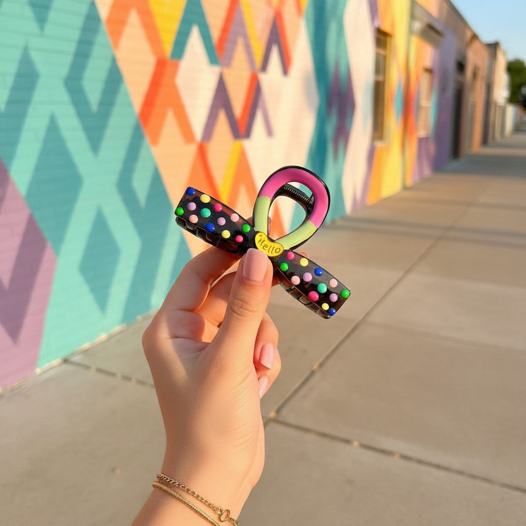 Colorful Beaded Hair Claw Clip With Hello Charm