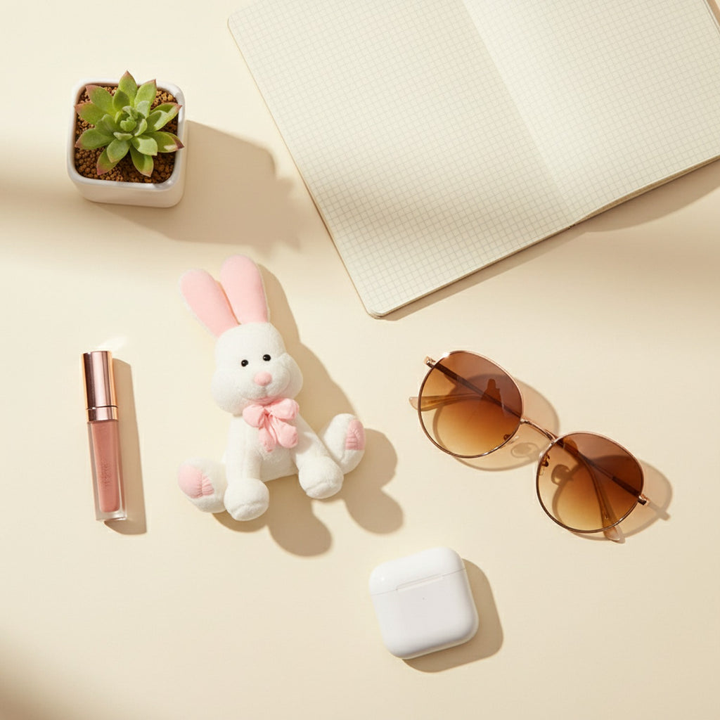 Cream Bunny Plush Toy With Pink Bow