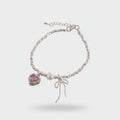 Silver Heart Charm Beaded Bracelet With Pearl And Bow