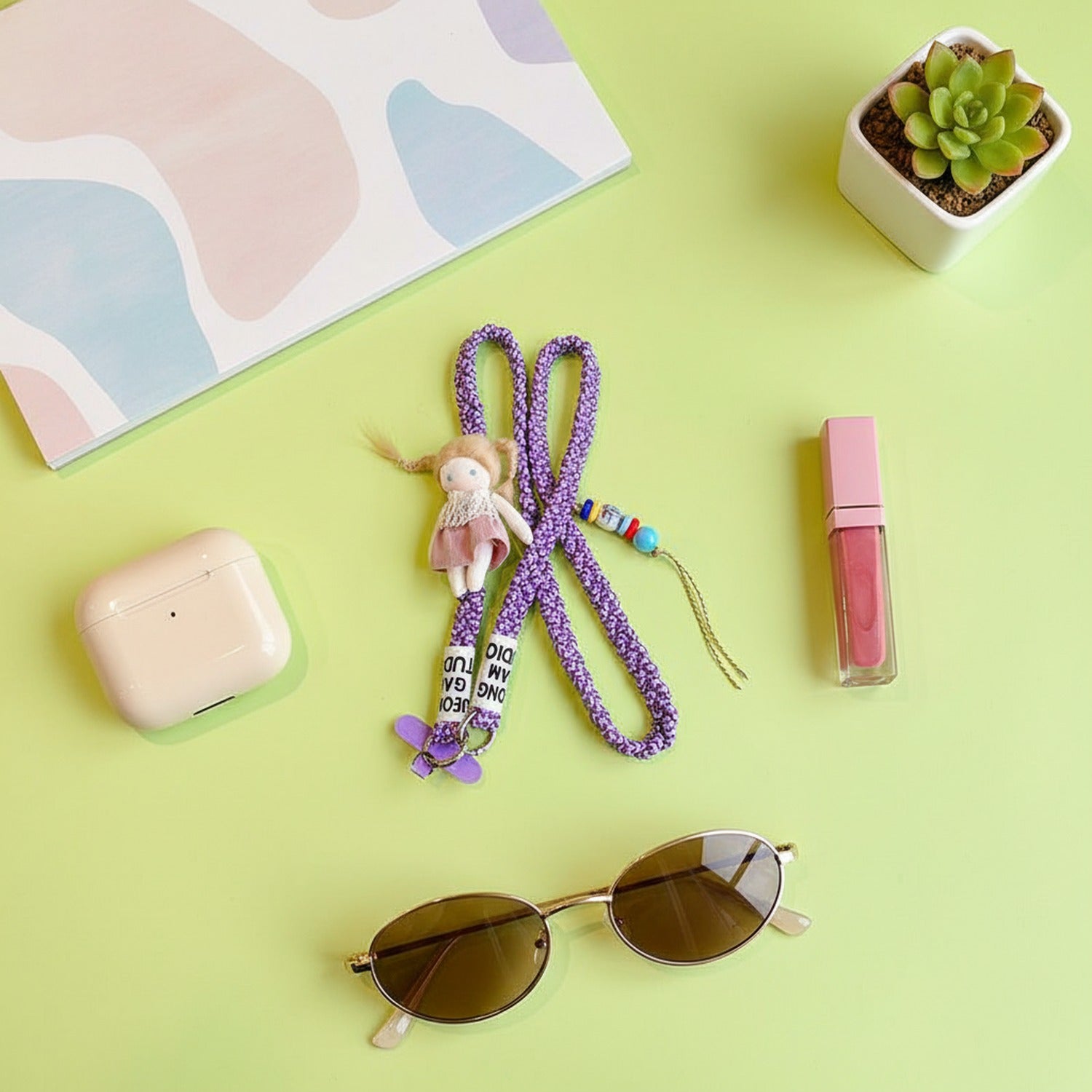Purple Braided Rope Phone Charm With Doll