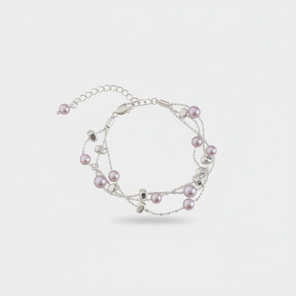 Pearl Beaded Double Strand Silver Bracelet