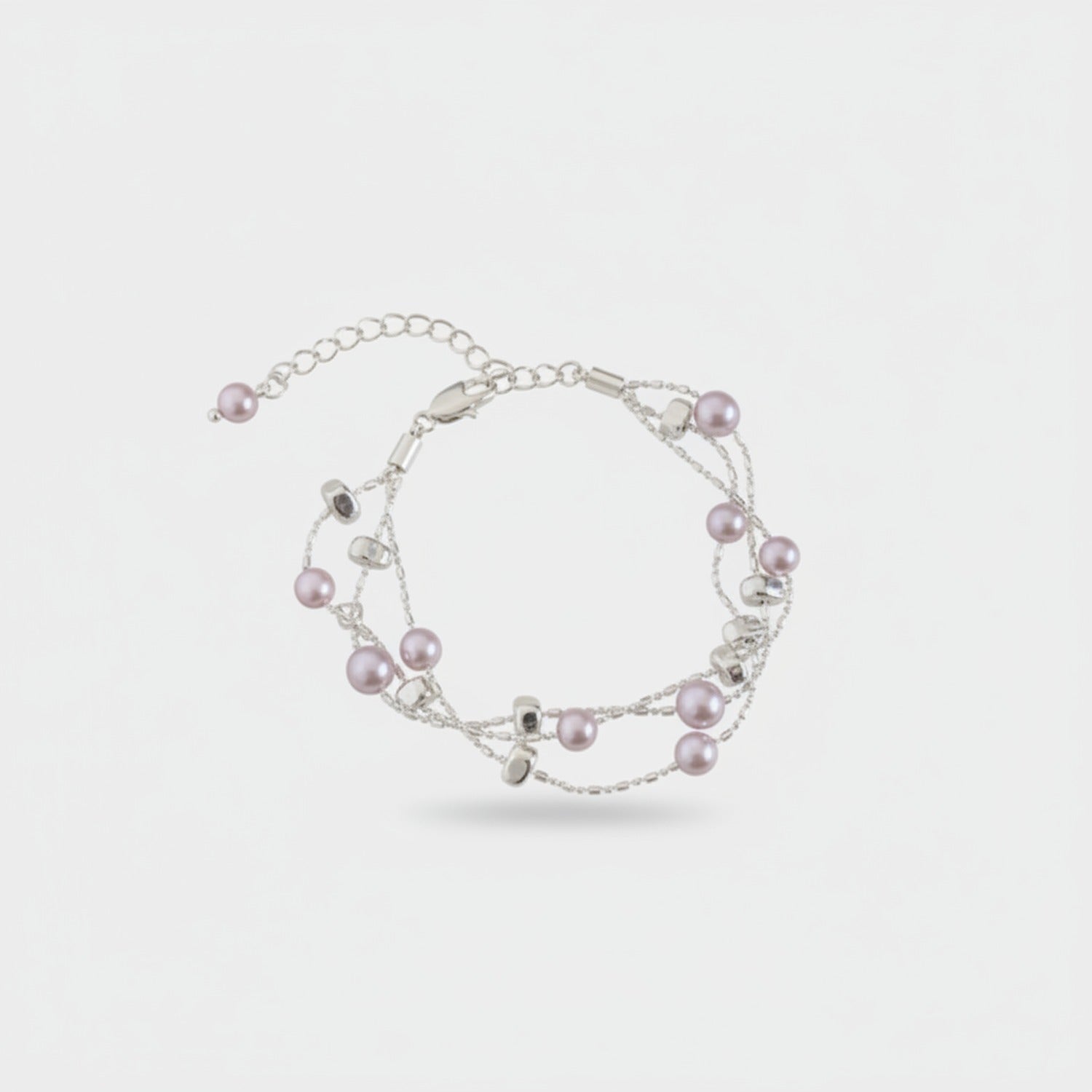 Pearl Beaded Double Strand Silver Bracelet