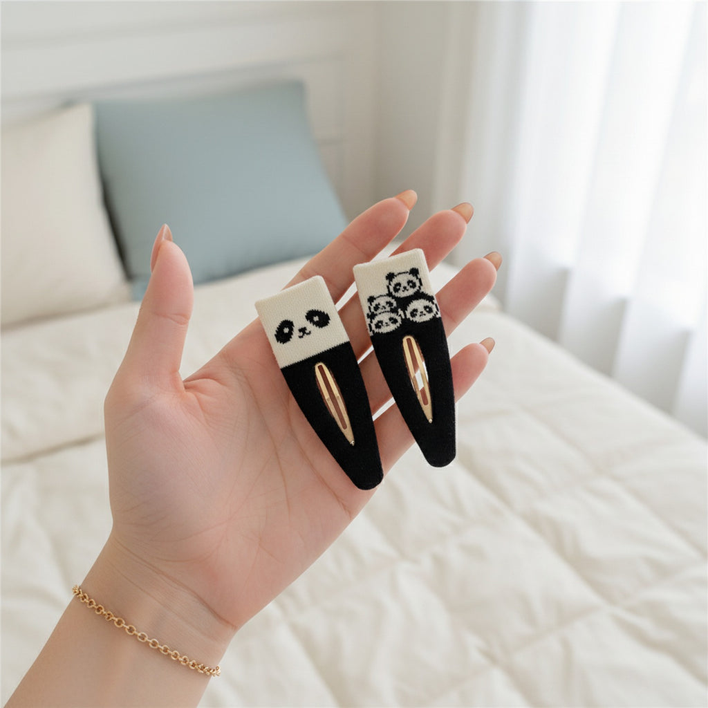 Panda Face Crew Socks Black White