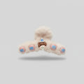 Fluffy Cream Hair Claw With Charm Accents