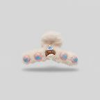 Fluffy Cream Hair Claw With Charm Accents