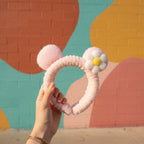 Fuzzy Pink Daisy Flower Hair Scrunchie