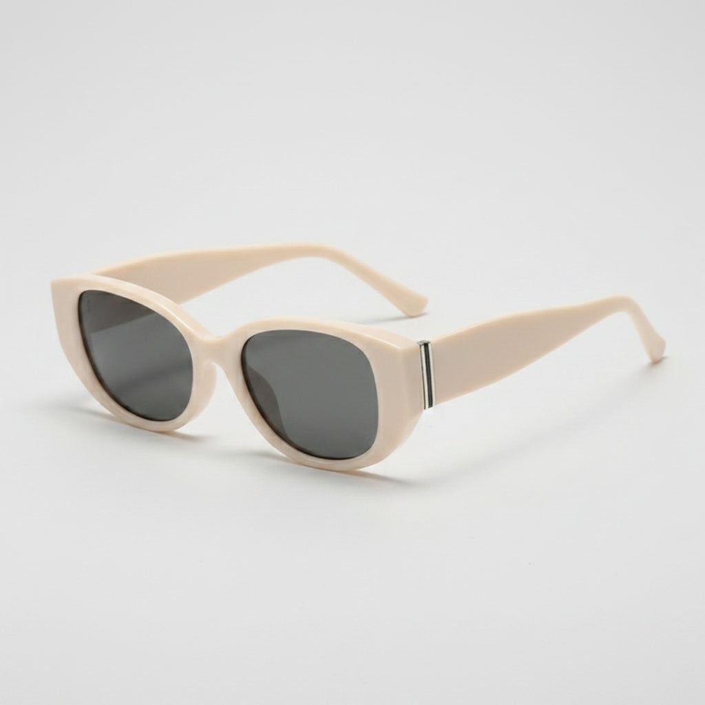 Cream Oval Sunglasses With Metal Bar Detail