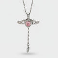 Pink Heart Wings Rhinestone Drop Necklace