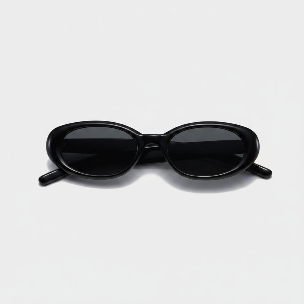 Black Oval Sunglasses with Dark Tinted Lenses