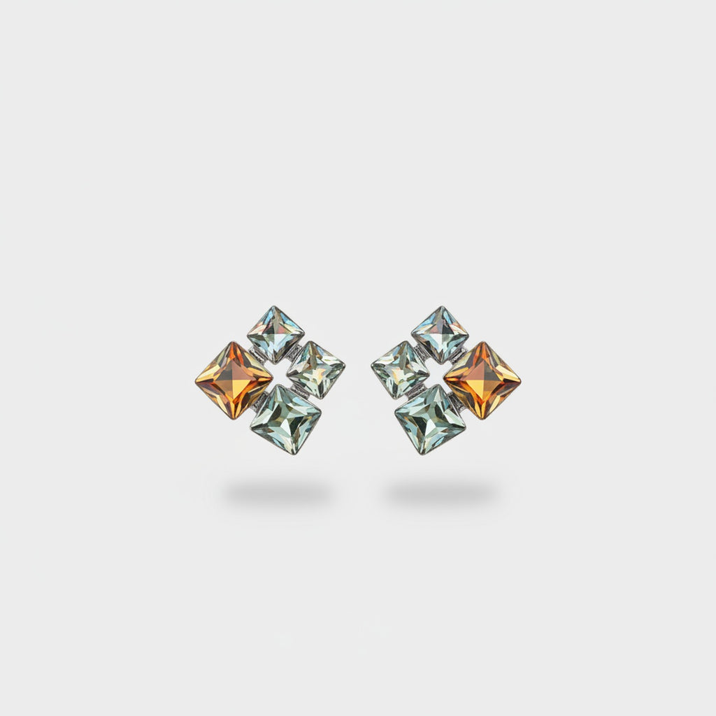 Multicolor Square Crystal Stud Earrings