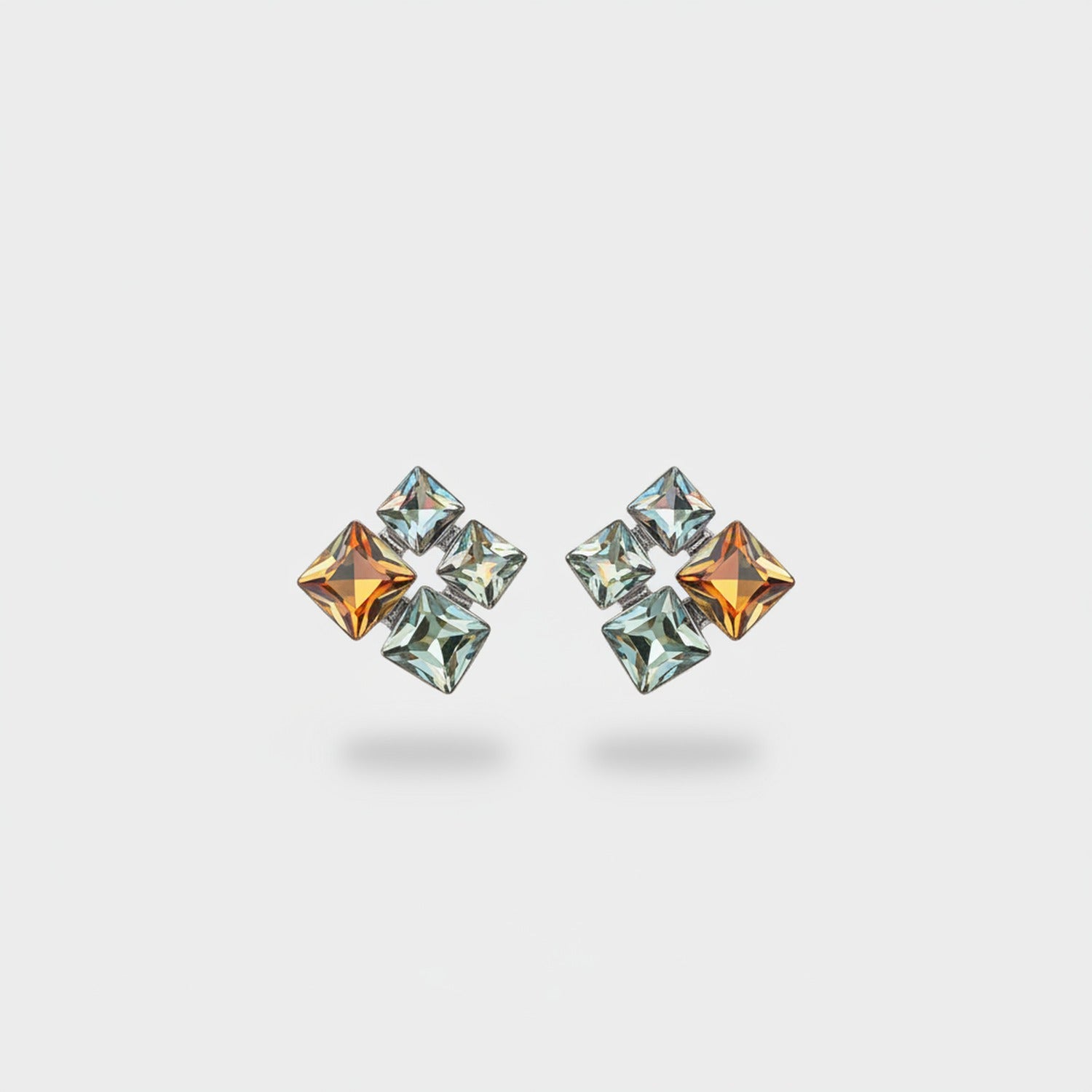 Multicolor Square Crystal Stud Earrings