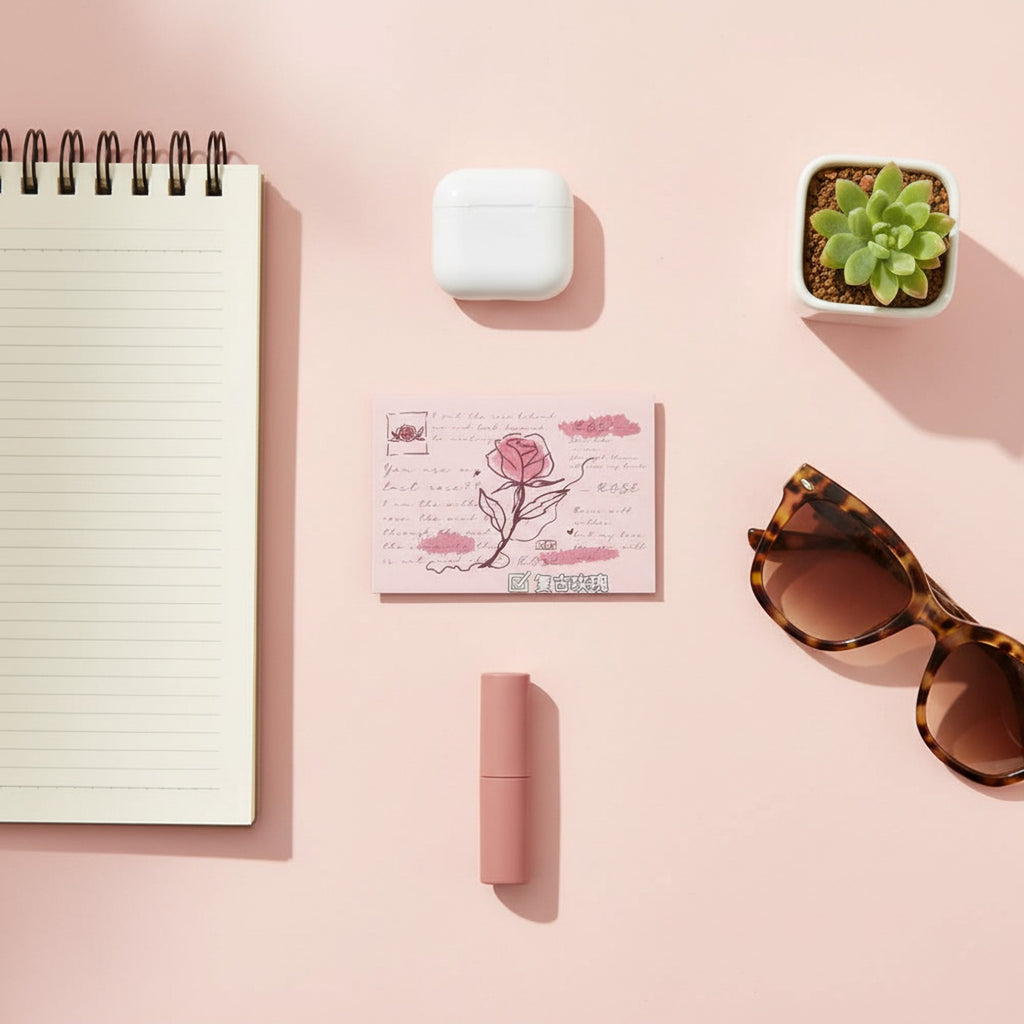Rose Floral Pink Letter Writing Set With Charm