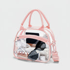 Clear Pink Cosmetic Bag With Striped Trim