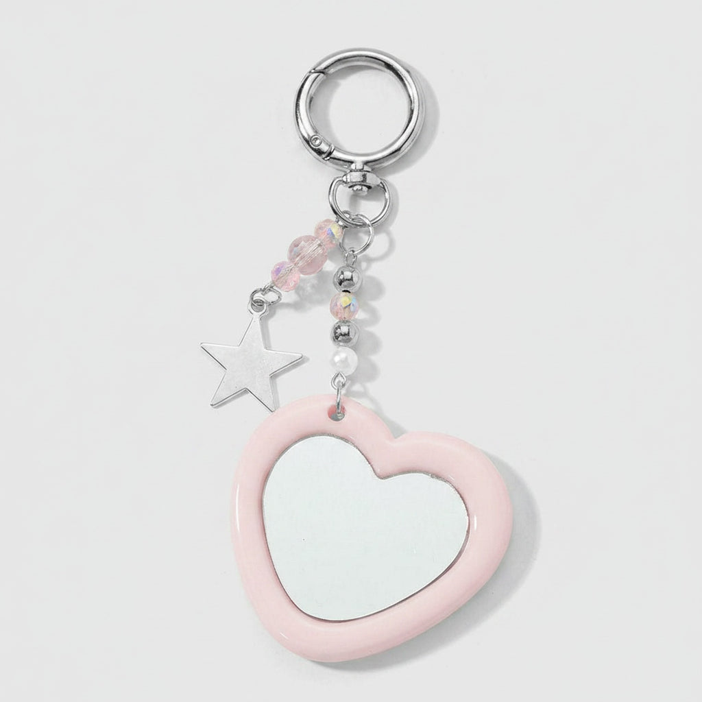 Pink Heart Acrylic Keyring With Star Charm
