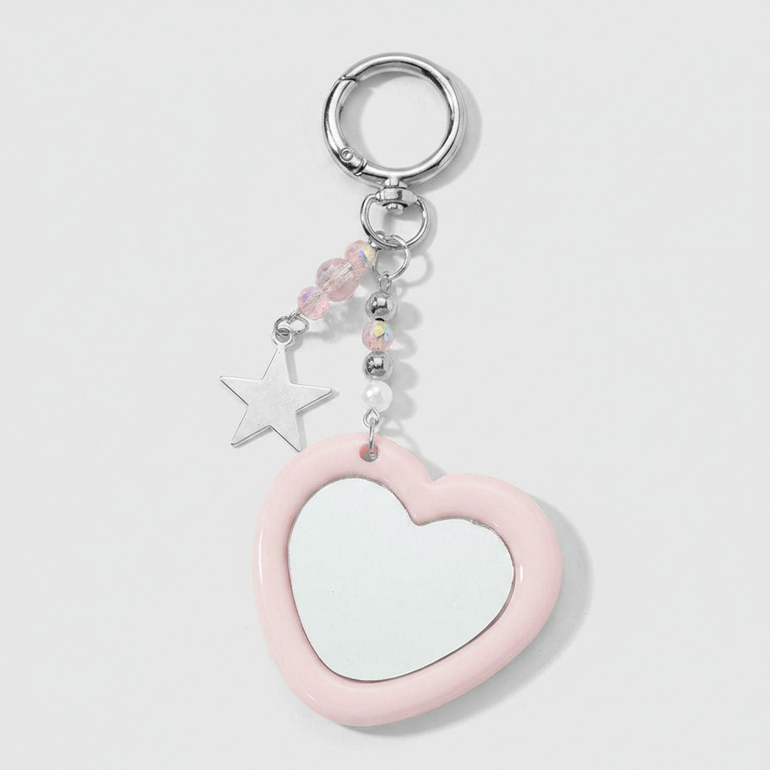 Pink Heart Acrylic Keyring With Star Charm
