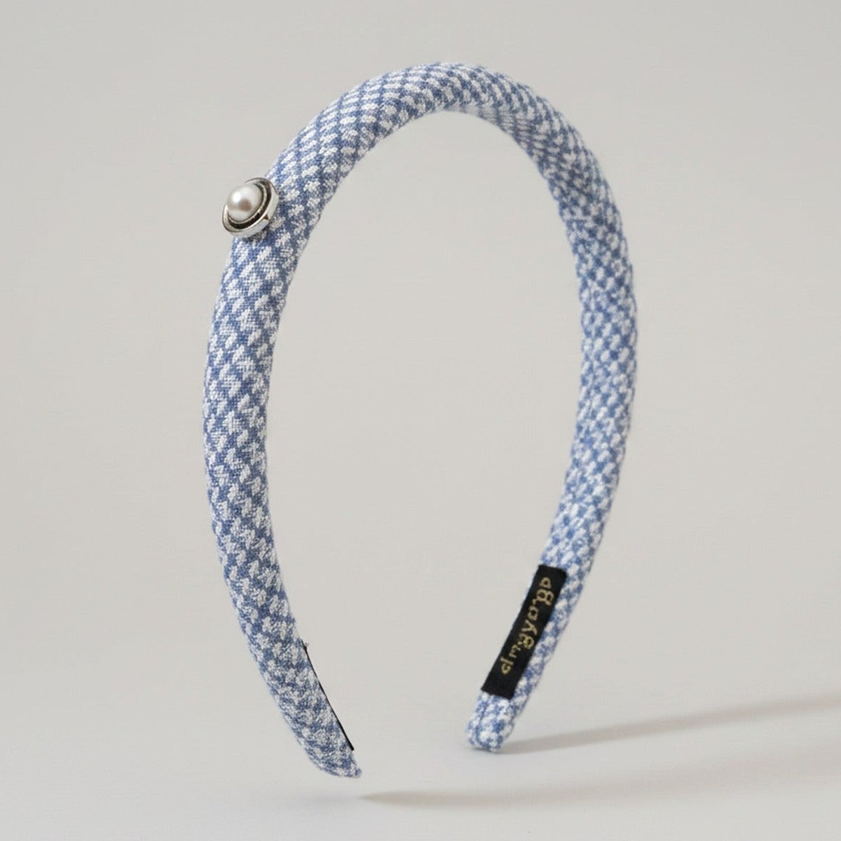 Blue Houndstooth Headband With Pearl Detail – hair accessories (view 1)