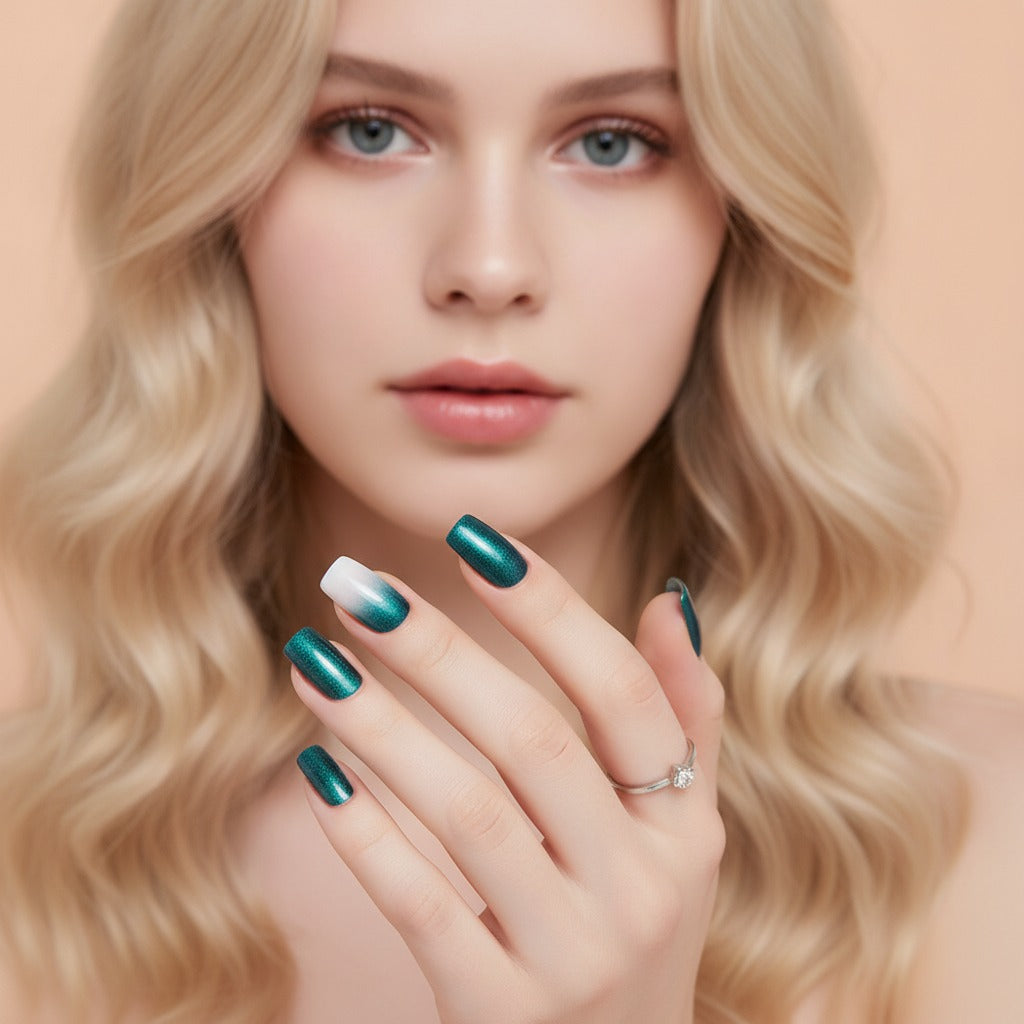 Metallic Press-On Nail Set - Teal Shimmer