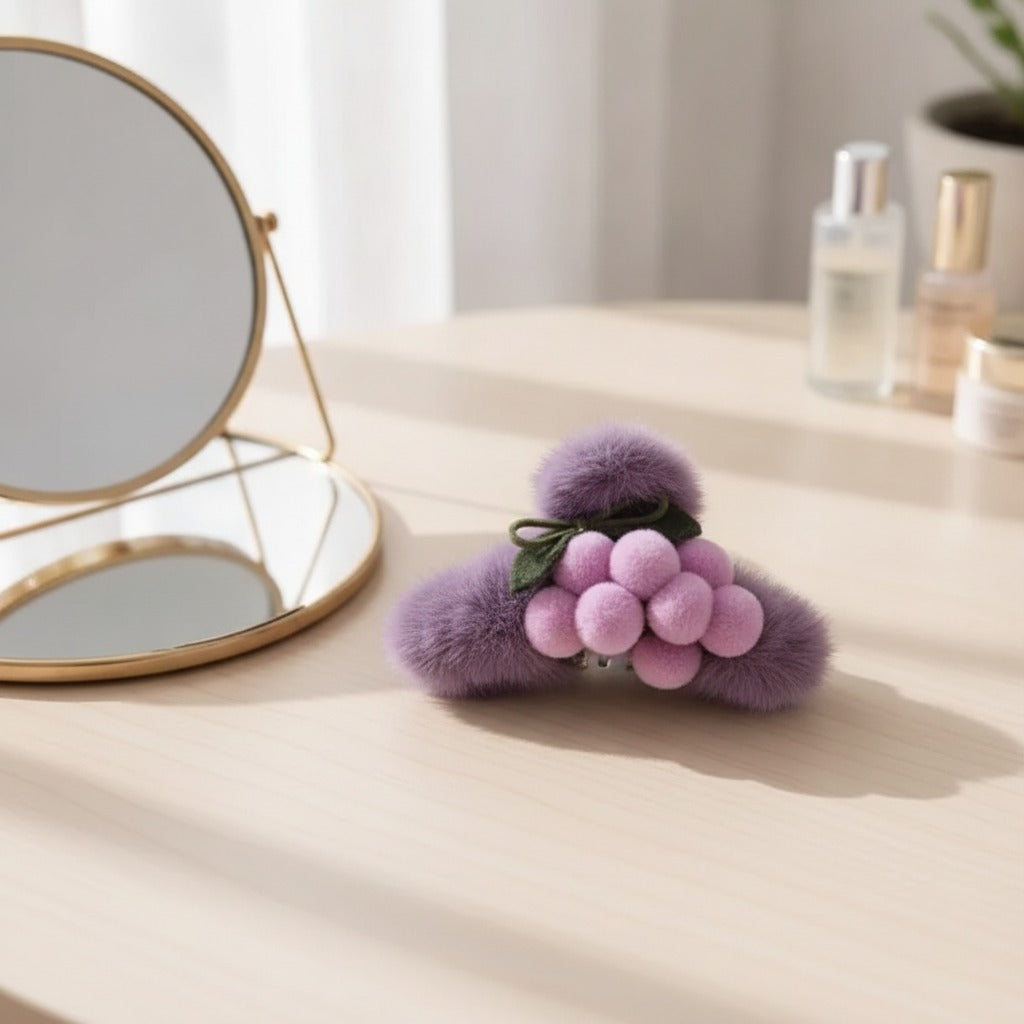 Fuzzy Grape Cluster Hair Claw - Purple