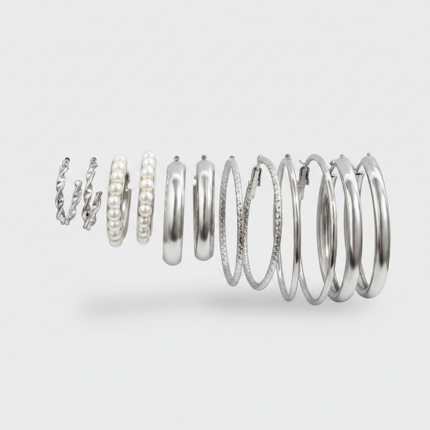 Silver Pearl and Crystal Hoop Earring Set