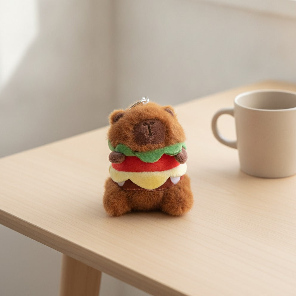 Burger Capybara Plush Keychain - Coffee