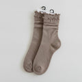 Slouch Crew Socks with Scalloped Edge - Coffee