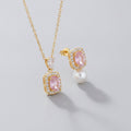 Pink Gem & Pearl Jewelry Set - Gold