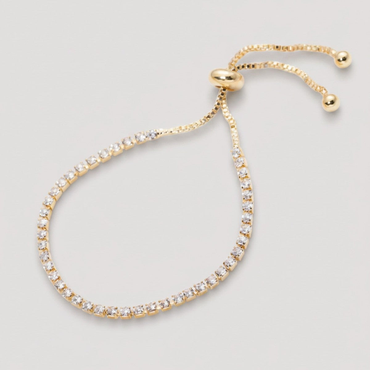 Cubic Zirconia Adjustable Tennis Bracelet - Gold White Diamond – jewelry (view 1)