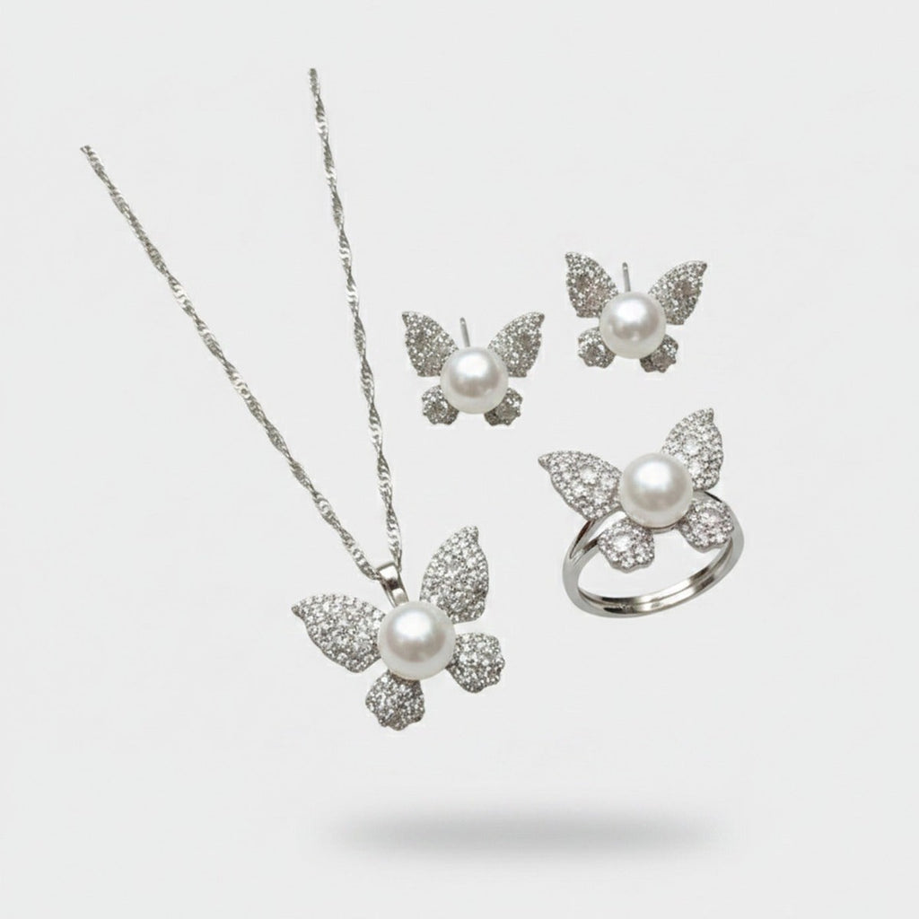 Pearl Butterfly Rhinestone Jewelry Set Ring (view 1)