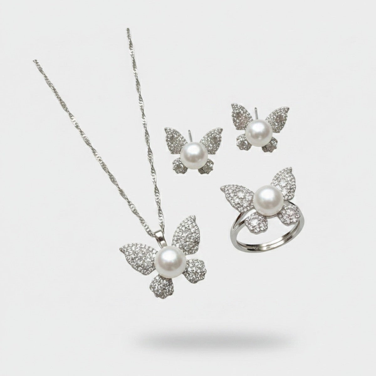 Pearl Butterfly Rhinestone Jewelry Set Ring (view 1)