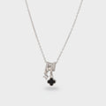 Black Clover Charm Rhinestone Silver Necklace
