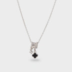Black Clover Charm Rhinestone Silver Necklace